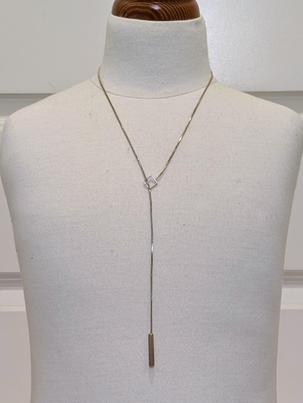 EUC 70s Gold Plated Minimalist Snake Chain Lariat Necklace with End Bar